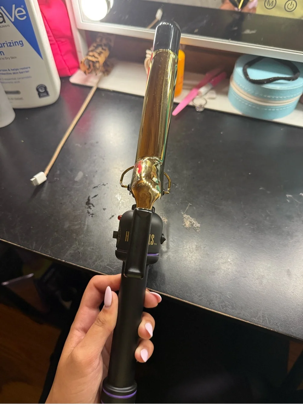 Gold and Black Curling Iron with Purple Accent - Unbranded